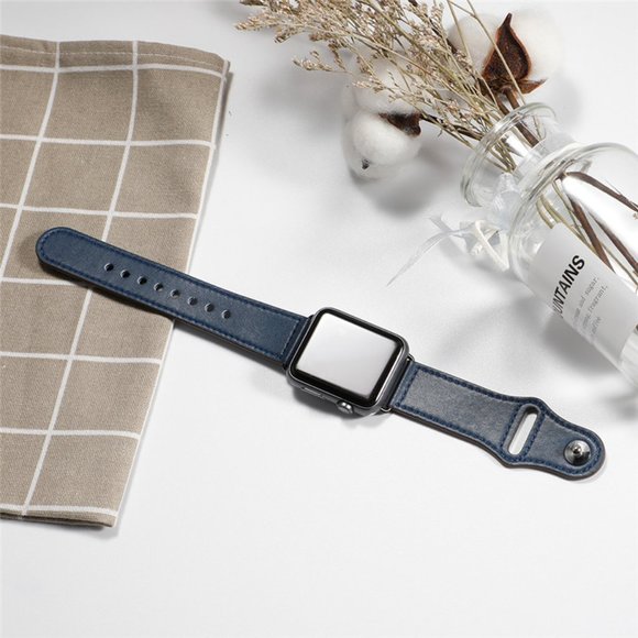 NEW NAVY Genuine Leather Band For Apple Watch - Picture 4 of 4